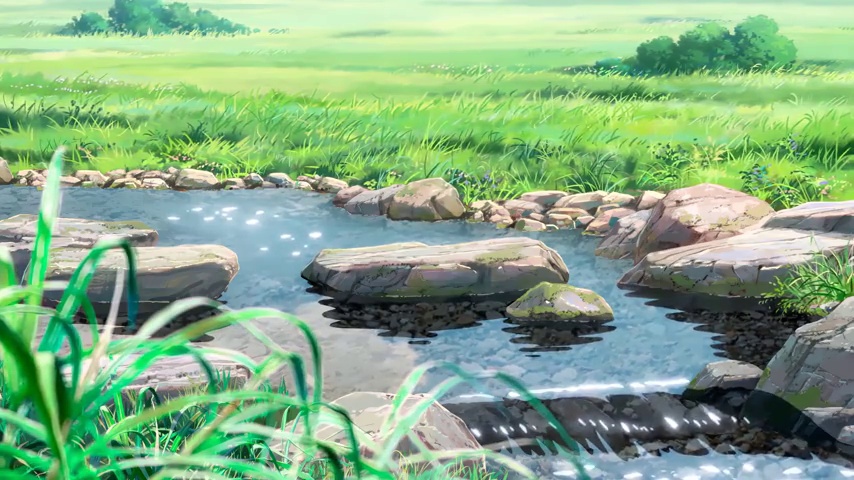 Rainy Anime Landscape with a Stream - LiveWallpapers4Free.com