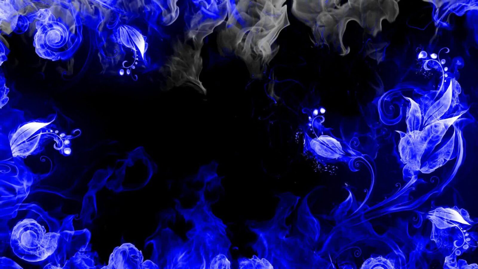 Blue Flowers and Dark Smoke Abstract Artwork – Free Live Wallpaper