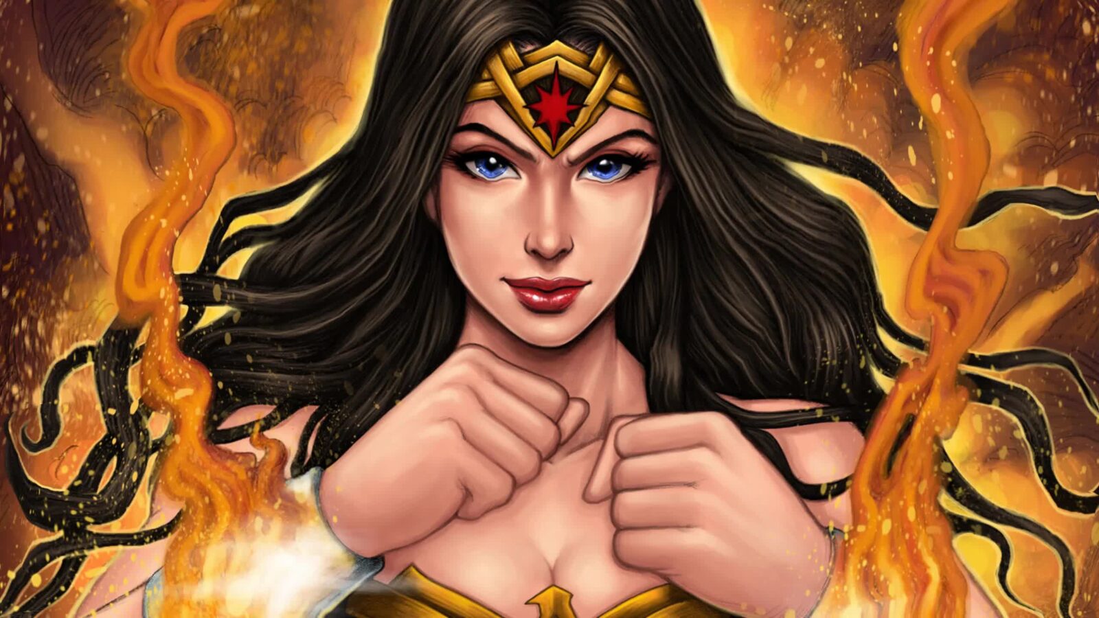 LiveWallpapers4Free.com | Wonder Woman Dark Hair Blue Eyes Comics Artwork 2K - Free Live Wallpaper