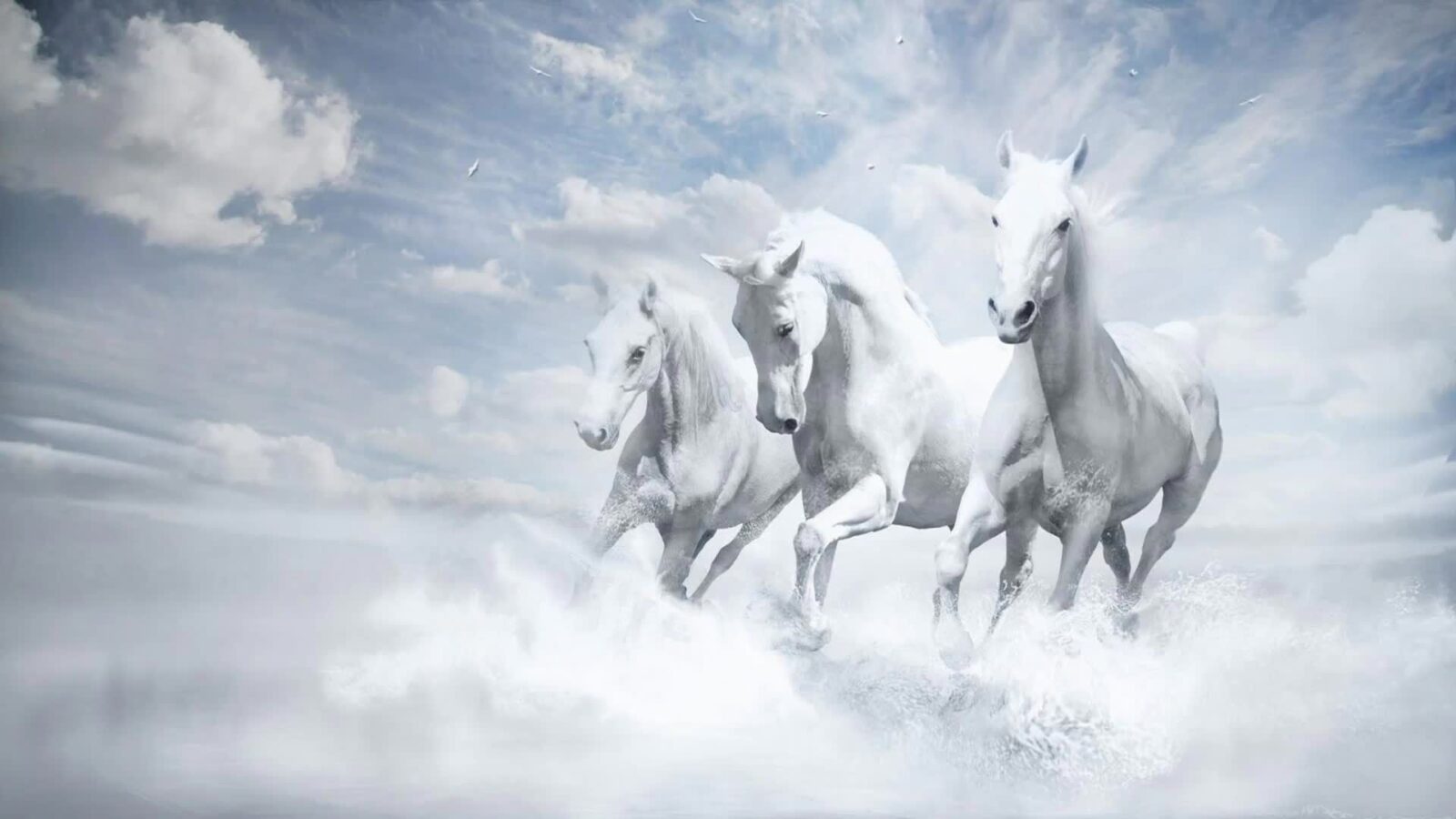 Fantasy White Horses Clouds Art – Free Live Wallpaper
