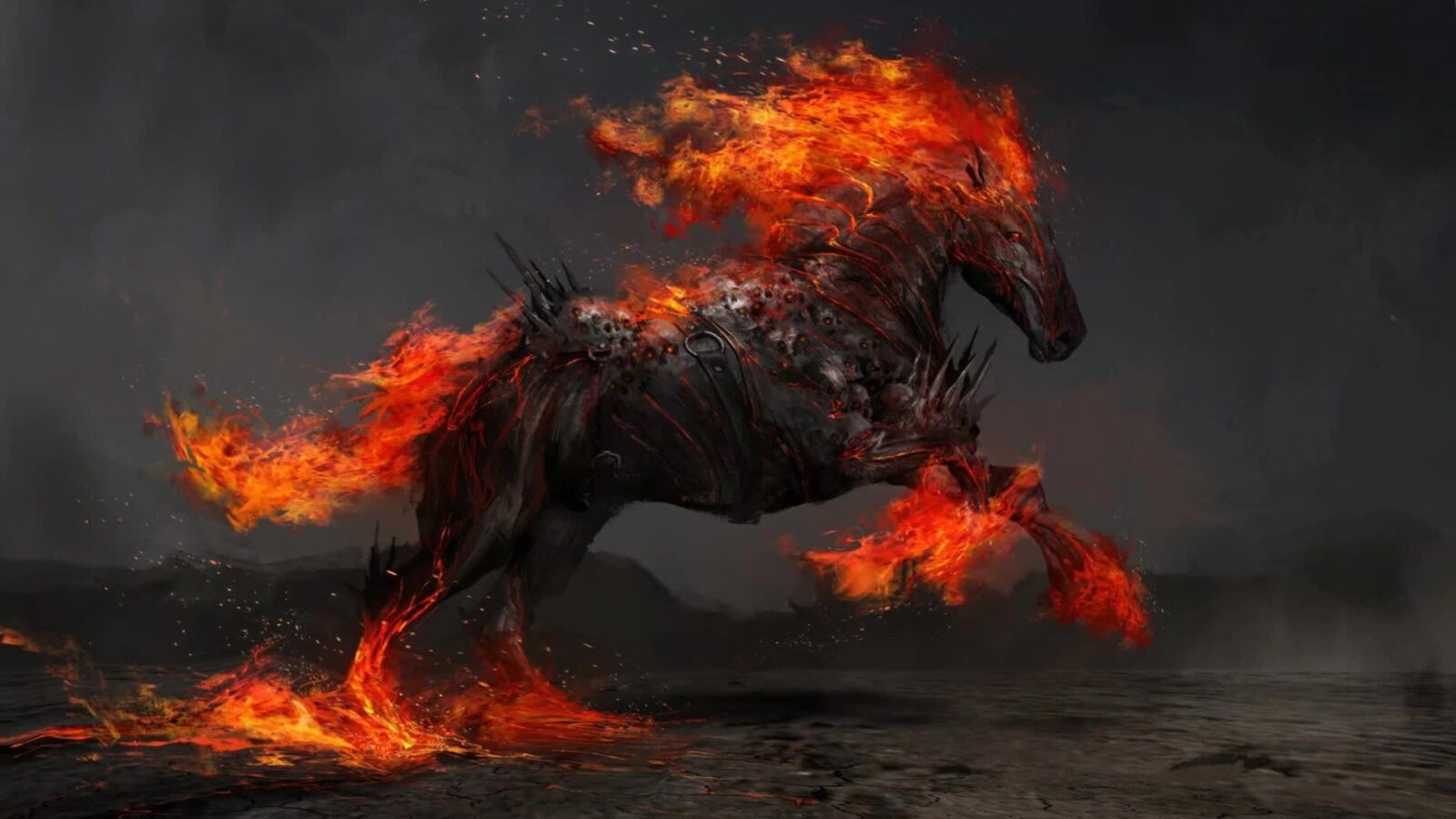 Running War Horse In Fire - Free Live Wallpaper