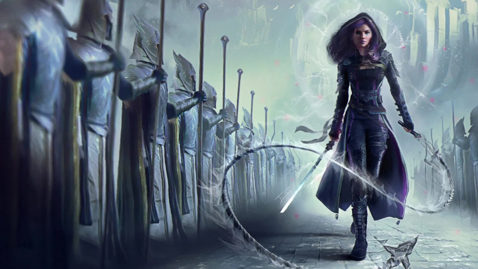 LiveWallpapers4Free.com | Armor Chain-Girl Sword Warrior Woman Magic 2K - Free Live Wallpaper