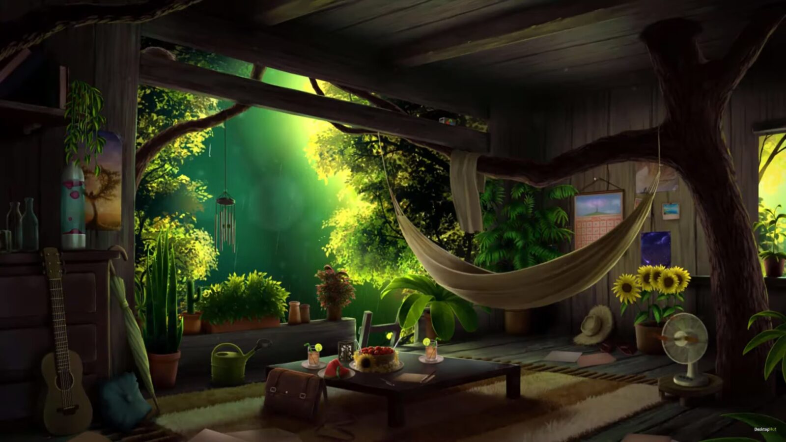 Live Desktop Wallpapers | Summer Rain / Tree House - Free Live Wallpaper