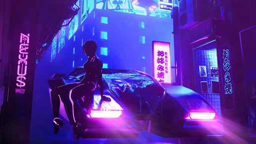 LiveWallpapers4Free.com | Nexus Cyberpunk Neon City Girl and Flying Car