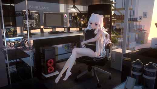 LiveWallpapers4Free.com | Azur Lane - Android Game - Anime Girl In Office With PC