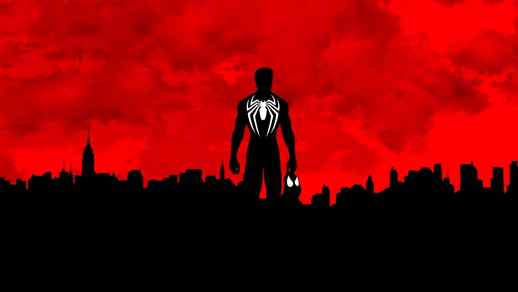 Live Desktop Wallpapers | Spider-Man Silhouette / Red Sky and Night City