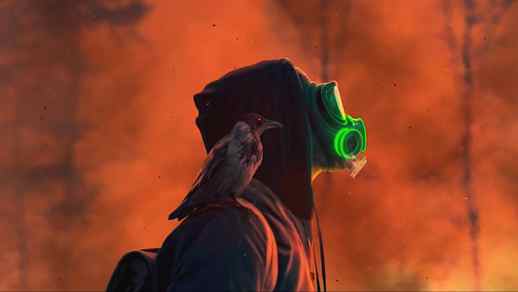LiveWallpapers4Free.com | Fire Gas Mask Neon Crow