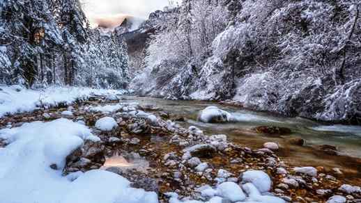 River In Frozen Winter Forest