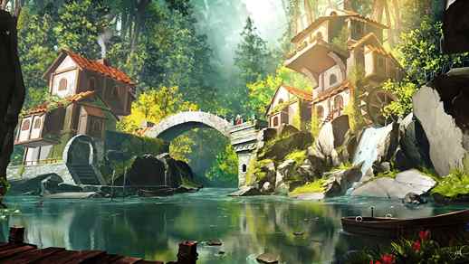 LiveWallpapers4Free.com | A Fairy-Tale Village in a Fairy-Tale World / Bridge / Water Mill