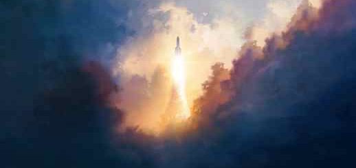 Ariane 5 Rocket Launch Sky Clouds Minimalism