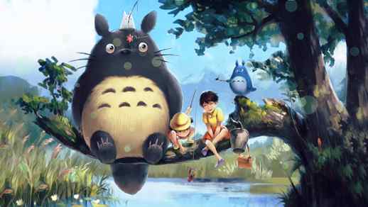 LiveWallpapers4Free.com | My Neighbor Totoro / Totoro Satsuki and Mei Fishing On Tree