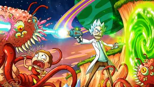 LiveWallpapers4Free.com | Rick and Morty Killing Alien Monsters from Portal