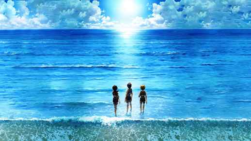 Three Girls by the Ocean Attack on Titan 4K Quality