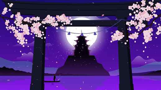 LiveWallpapers4Free.com | Pagoda Sakura Moon Light 4K Quality