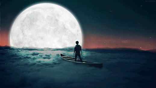 LiveWallpapers4Free.com | Boat on Clouds Moon Light Fantasy World