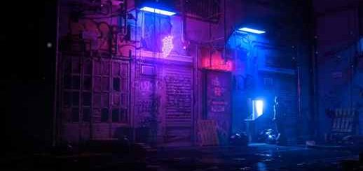 Backyard Japan Neon Lights Graffiti Cyberpunk