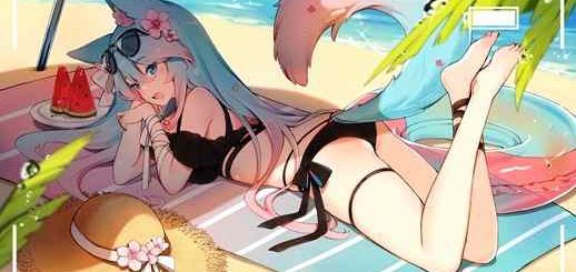 Silvervale Swimsuit VTuber Wolf-Girl with Fangs and Tail