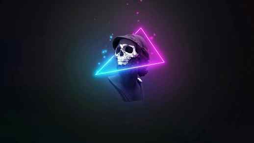 Skull in a Cap Neon Triangle Abstract - LiveWallpapers4Free.com