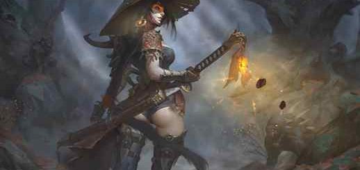 Samurai Demon Hunter Girl with Katana / Fantasy World