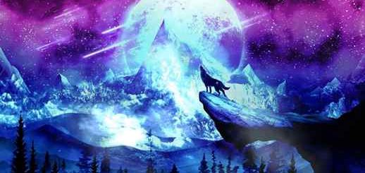 Wolf Howling at Full Moon Fantasy World