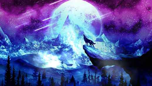Wolf Howling at Full Moon Fantasy World - LiveWallpapers4Free.com