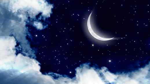 Crescent Moon Night Sky and Bright Stars