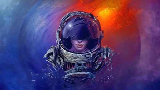 LiveWallpapers4Free.com | Astronaut Girl Helmet Colorful Galaxy Abstract