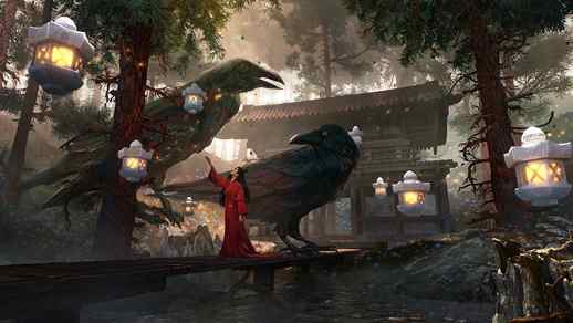 LiveWallpapers4Free.com | Giant Crow In The Temple Charming Asian Babe - Animated Background