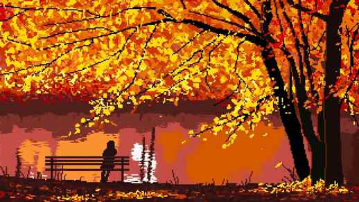 LiveWallpapers4Free.com | Autumn Sunset On The Lake 8 bit Pixel - Live Wallpaper