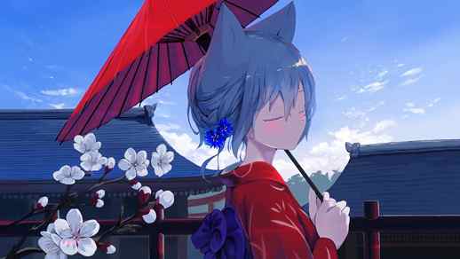LiveWallpapers4Free.com | Cute Neko Catgirl With Red Umbrella