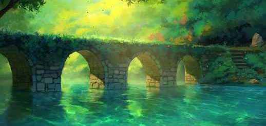 Stone Bridge In Forest River Fantasy World - Live Wallpaper