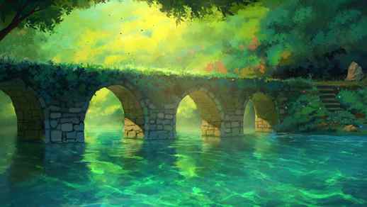 Stone Bridge In Forest River Fantasy World - Live Wallpaper