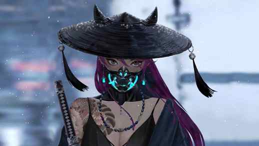 LiveWallpapers4Free.com | Oni Samurai Girl Mask Horns Snow Fantasy 4K - Animated Background