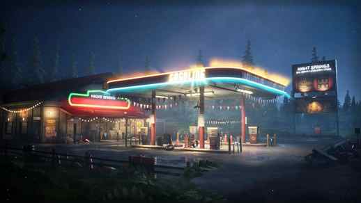 LiveWallpapers4Free.com | Gasoline / Filling Station in Neon Lights of Advertising Stands - Live Desktop