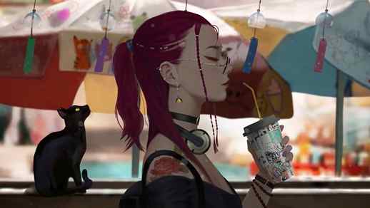 LiveWallpapers4Free.com | Cute Redhead Girl / Boba Tea Break - Animated Desktop
