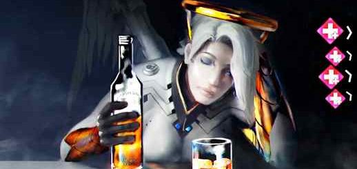 Mercy Drinking Whiskey / Ice / Bottle / Overwatch - Animated Desktop