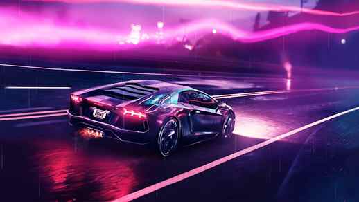 Pink Lamborghini Road Rain Twilight 4K - Animated Wallpaper