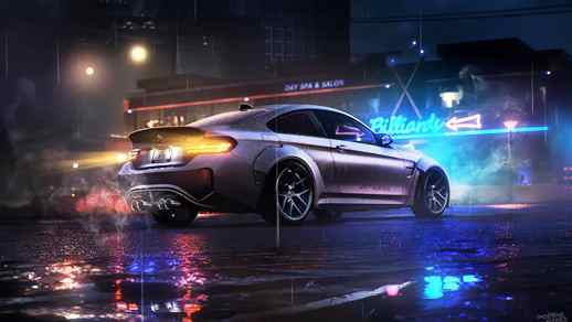 BMW M3 Car Neon Night Drive Rain 4K - Live Desktop