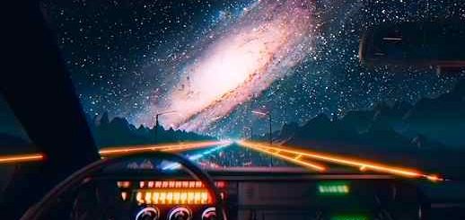 Night Drive Road Lights Galaxy and Stars 4K - Animated Wallpaper
