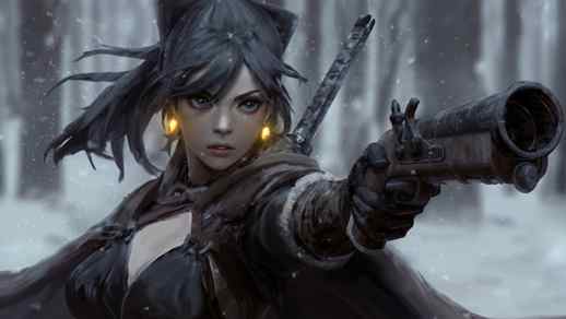 LiveWallpapers4Free.com | Fantasy Girl Holding a Gun In The Snow - Desktop Animated