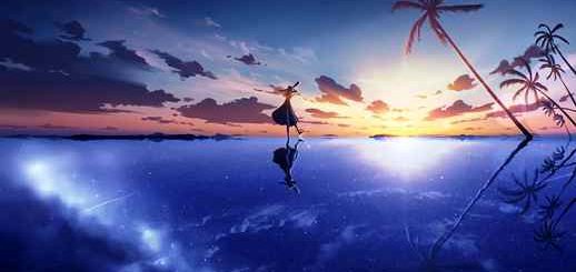 Anime Girl Walking On The Water Watching The Sunset 4K - Animated Theme