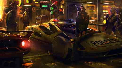 LiveWallpapers4Free.com | Cyberpunk Girl Sitting On Police Car Neon Night Lights 4K - Animated Theme