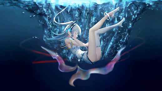 Cute Hatsune Miku Underwater Headphones 4K - Animated Background