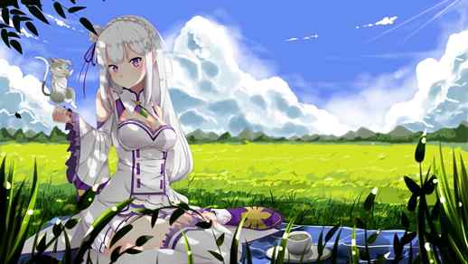 LiveWallpapers4Free.com | Emilia and Puck In The Field Re:Zero Starting Life in Another World 4K - Live Theme