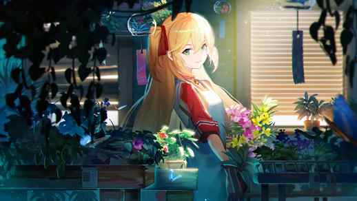 LiveWallpapers4Free.com | Anime Girl with a Bouquet of Beautiful Flowers 4K - Windows Theme