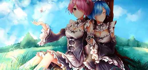 Sisters Ram And Rem Sitting Together Under The Tree Re:Zero 4K - Desktop Theme