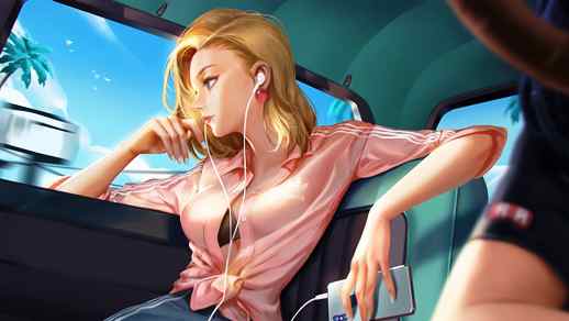 LiveWallpapers4Free.com | Android 18 Listening To Music In The Car / Dragon Ball 4K - Animated Theme