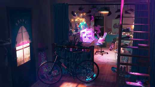 LiveWallpapers4Free.com | Lo-fi Room | Neon Lights | Bicycle | Relax 4K - Free Desktop Wallpaper