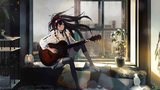 LiveWallpapers4Free.com | Girl Playing Guitar While Itâ€™s Raining Outside - Live Wallpaper