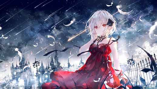 LiveWallpapers4Free.com | Anime Girl with Red Dress In Meteor Shower 8K - Live Wallpaper